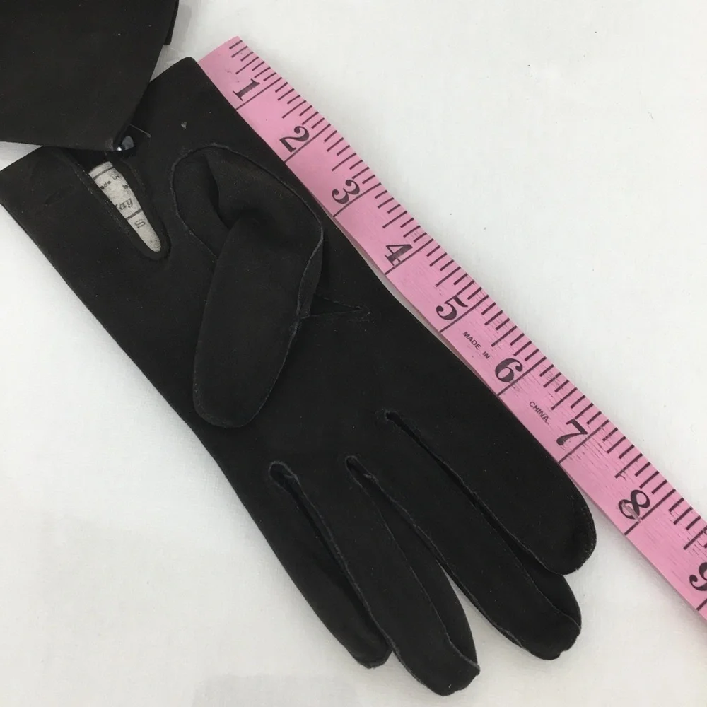 Vintage Kay Fuchs Faux Suede Leather Gloves Black 66378 Made in France